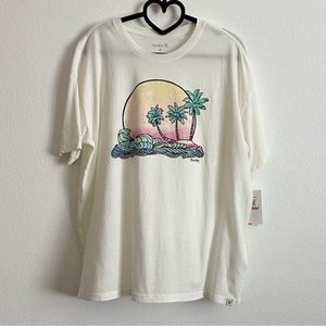 Hurley Cream Tropical Graphic Oversized Short Sleeve Tee Size Various